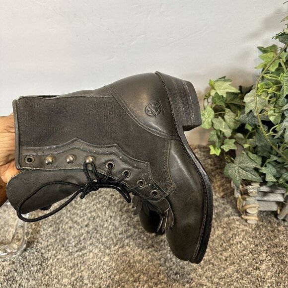 Vintage Durango 5.5 M Black Leather Kiltie Lace Up Witch Boots Western NEW - Picture 6 of 8